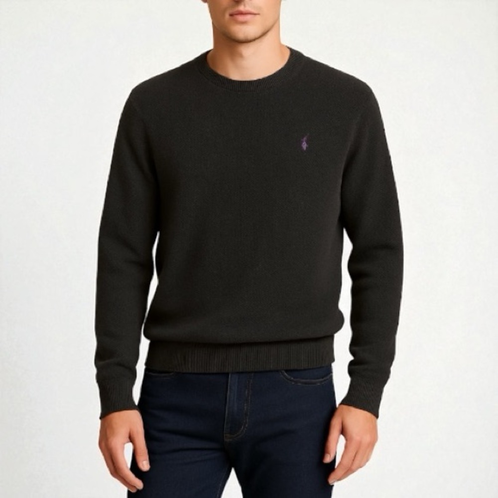 Polo Ralph Lauren Black Pima Cotton‎ Crewneck Sweater Purple Logo XL